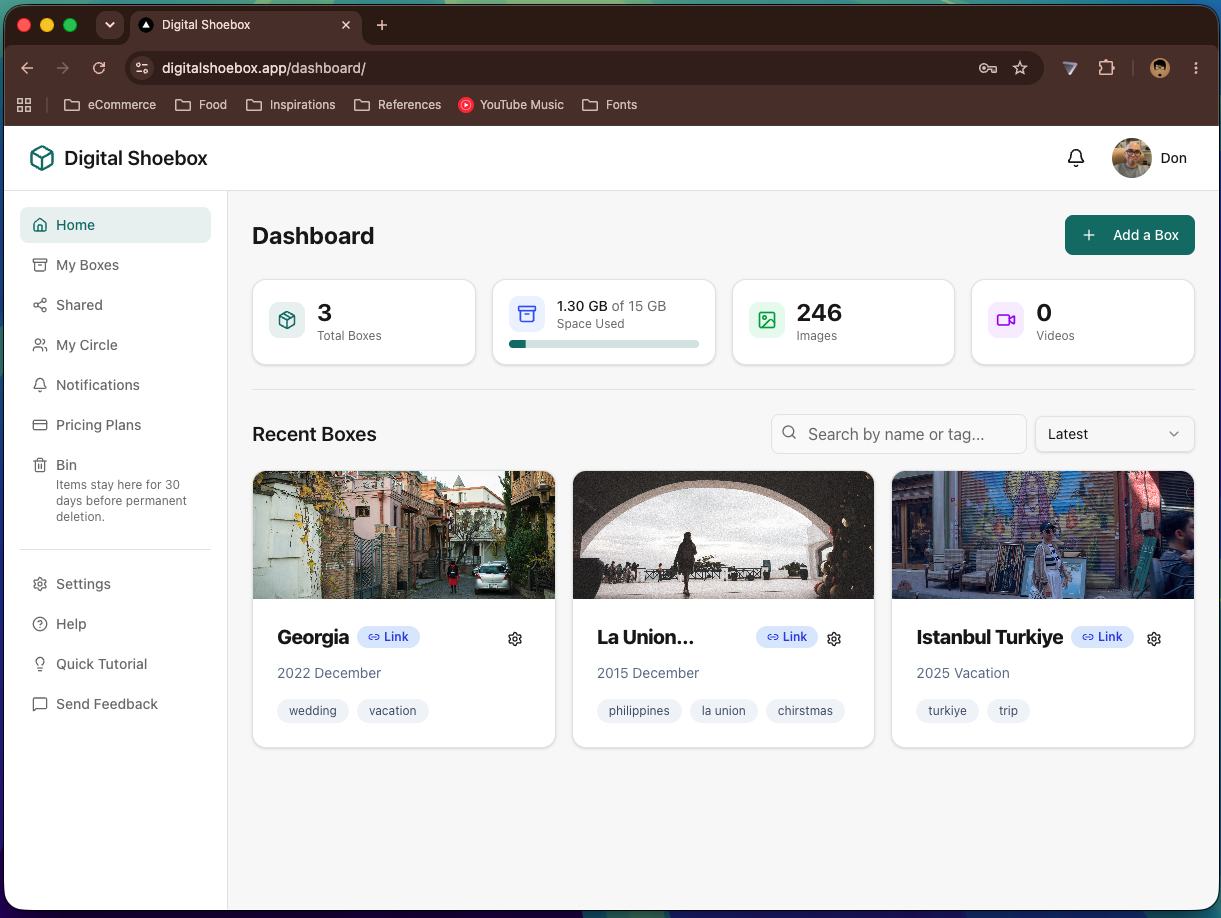 Digital Shoebox dashboard preview